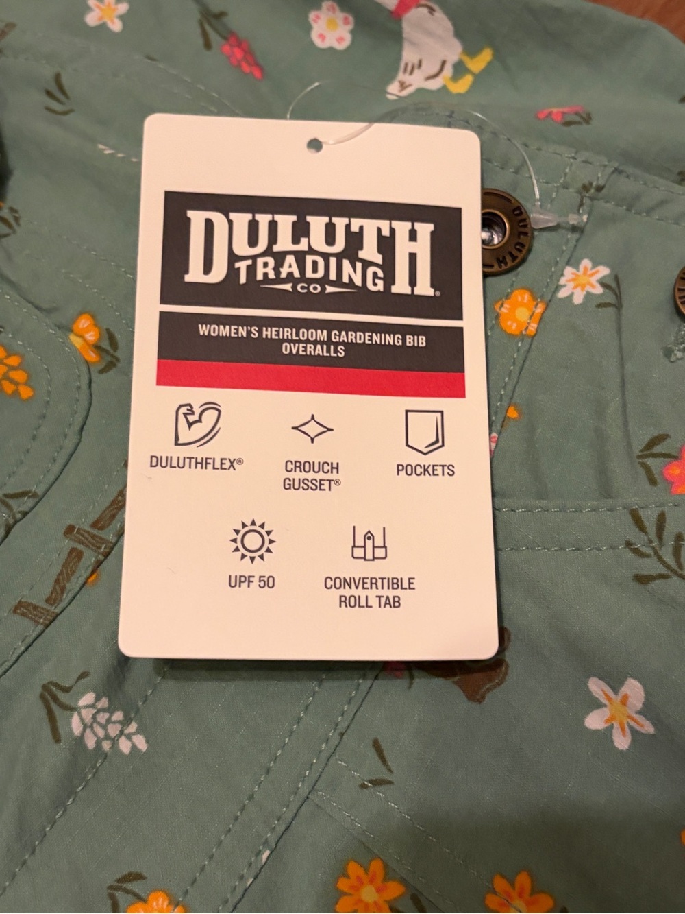 Duluth Trading Co. Green Floral Geese Print One-Piece Overalls Small - Picture 4 of 5